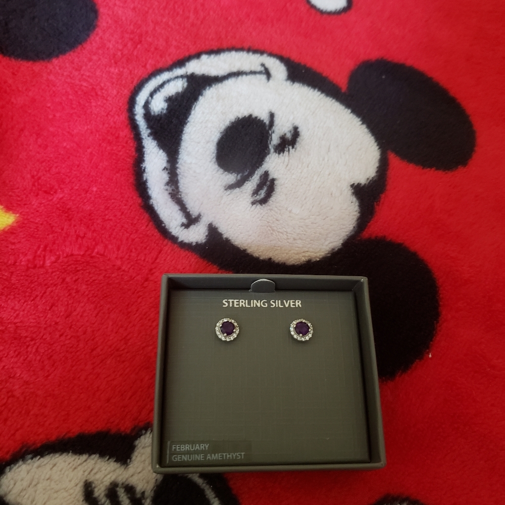 February genuine Amethyst Sterling silver earring